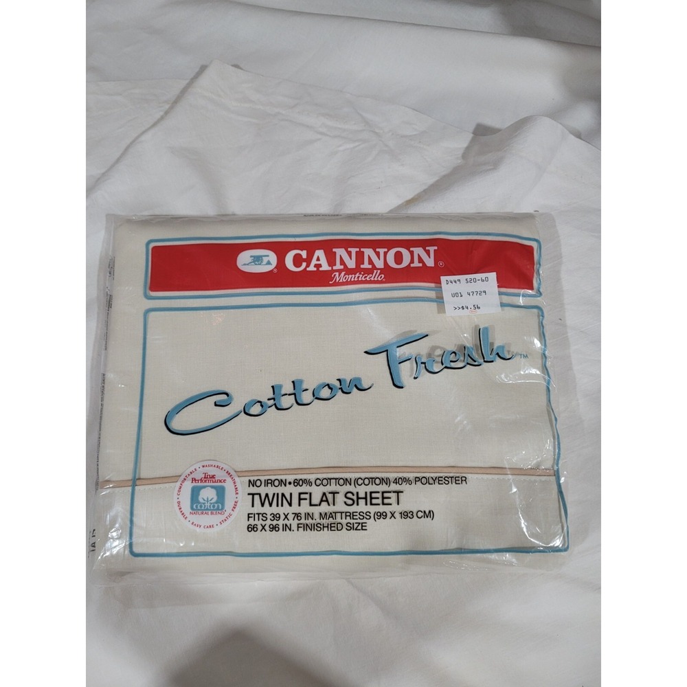 Twin Flat Sheet Cannon Monticello 60/40 Cotton Poly, Light Blue USA Vintage NEW